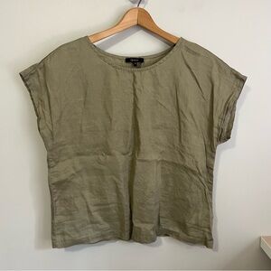 Quince Linen Green Top, Women’s Size Small, short sleeve